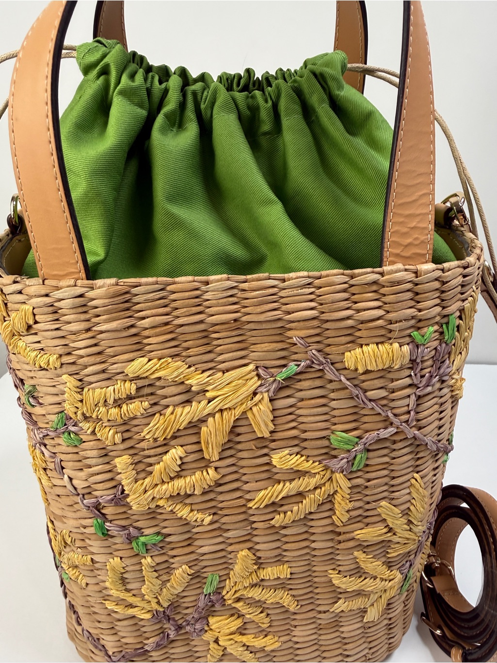 Frances Valentine Tall Woven Bucket Bag Forsythia Spring Flowers Katenwt — image 4 of 8